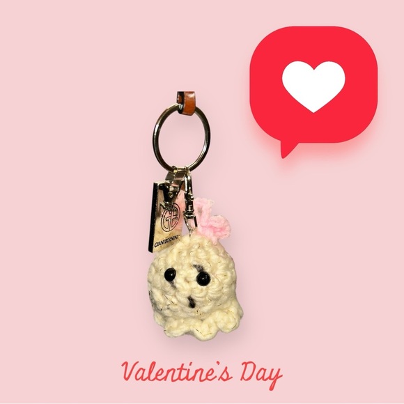 Tiny Ghost Pet Key Chain | Crochet | Handmade. Color: beige. New. - Picture 1 of 9